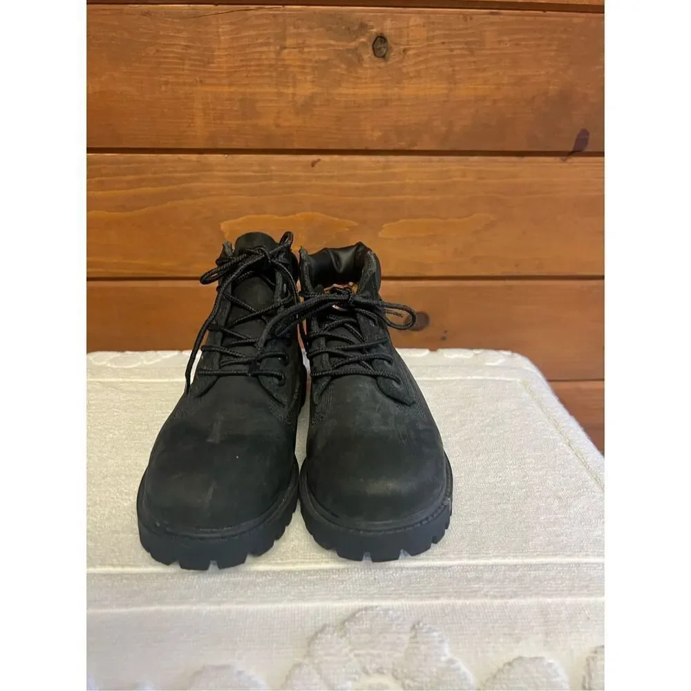 Timberland Boys Black Leather 6 Inch Premium  Boots Sz 10 T  12807
